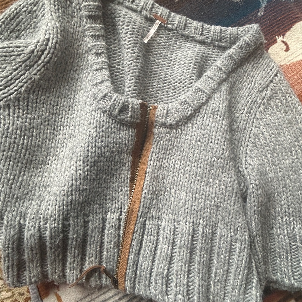 Free People Zip Crop Gray Women's Sweater